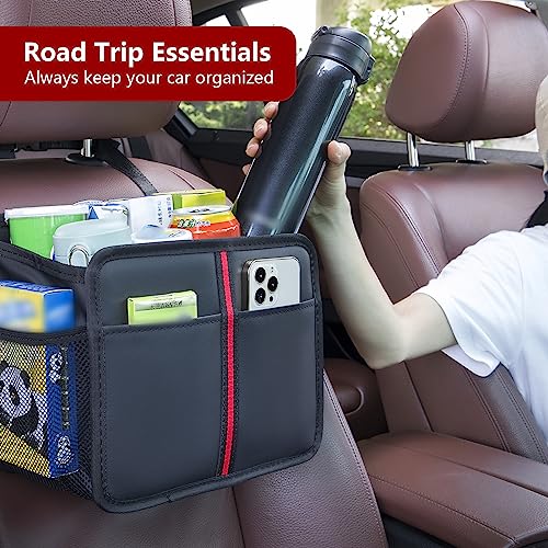 Hanging Car Seat Organizer Backseat Car Organizer - Premium PU Leather Car Backseat Organizer Road Trip Essentials, Multifunction Car Seat Back Organizer for Kids & Adults (Black) - style: Open-Top