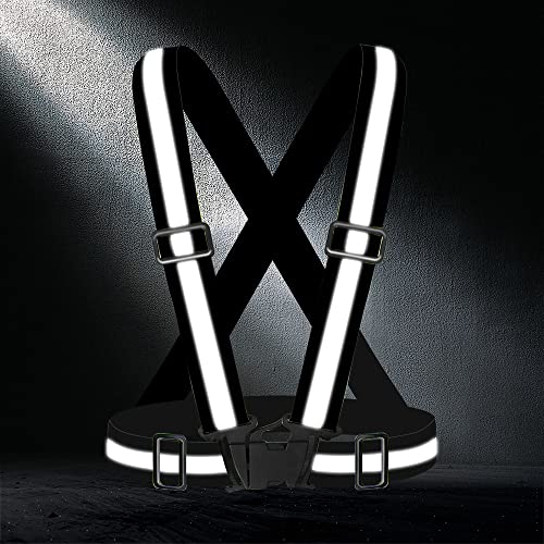 High Visibility Reflective Vest Safety Vest Running Reflective Gear Adjustable Reflective Vest for Walking,Jogging,Hiking,Night Cycling - color: Black