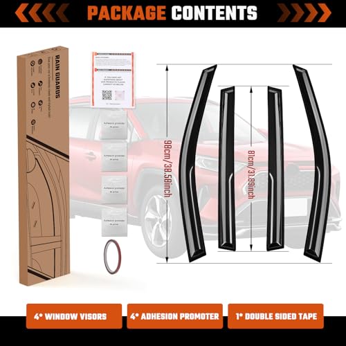 Rain Guards Fit for Toyota RAV4 2019 2020 2021 2022 2023 2024 2025, Tape-On Window Deflector Extra Durable Side Sun Rain Guard 2019-2025 RAV4 Visor Deflectors Black 4 PCS - size: Fit for Toyota RAV4 2019-2025