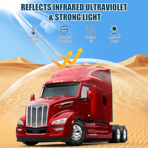 Side Window Sun Shade for Peterbilt 579 2022-2026, 567 2014-2026, Custom Fit 210T Reflective Sunshade for Semi Truck, 6-Layer Heat Insulation Privacy Protector, Block 99% UV Rays, 2PCS - size: Peterbilt 579 / 567 2014-2026