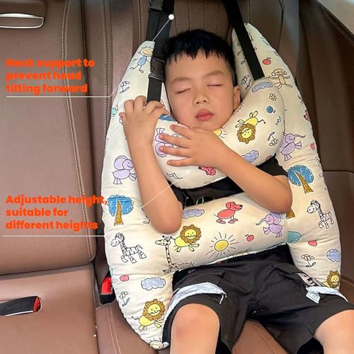 Car Travel Pillow, H-Shape Car Sleeping Soft Neck Pillow Head and Body Support Cushion for Car Seat Pillow with Headrest for Road Trips (Dinosaur)