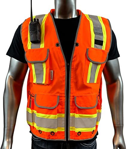 REXZUS A Reflective Vest Class 2 Heavy Woven Two Tone Engineer Hi Viz Safety Vest 3M 8712 Tape - color: Orange, size: XX-Large-3X-Large
