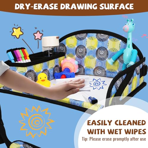Kids Travel Tray for Airplane - Toddler Car Seat Table Tray, Road Trip Essentials for Boys & Girls, Carseat Lap Desk for Kids Road Trip Activities, Magic Circle - color: Magic Circle