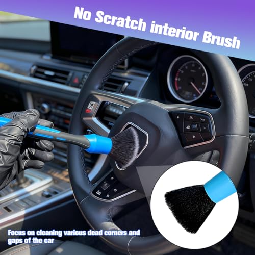 3PCS Car Detailing Brush Set, Ultra Soft Scratch-Free Boar Hair Detailing Brushes with Elbow, Auto Interior Exterior Cleaning Tool for Wheel Air Vent Leather Seat, Universal Fit (Blue) - color: Blue