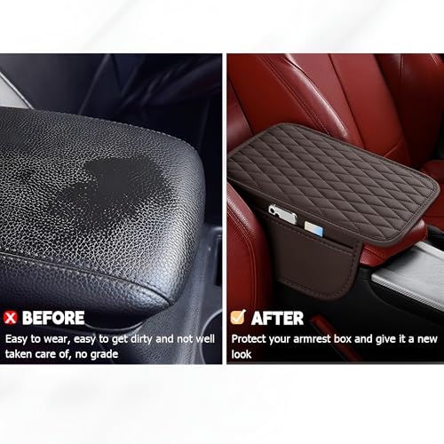 Car Center Console Cover, Leather Vehicle Armrest Seat Box Cushion Pad with Storage Bags, Waterproof Automotive Middle Console Protector, Universal for SUV RV Truck (Coffee) - color: Coffee
