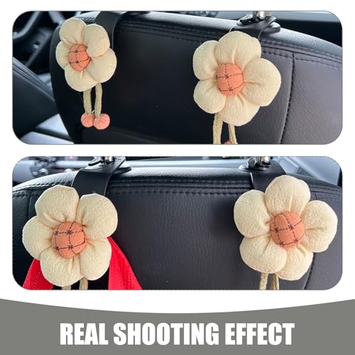 2 PCS Cute Sunflower Car Seat Headrest Hooks, Multifunctional Seat Back Hanger, Vehicle Back Seat Headrest Hanger Holder for Grocery Bag, Handbag, Clothes (White) - color: White
