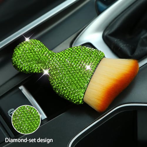 zipelo Auto Interior Dust Brush, Car Detailing Cleaning Brush with Diamond, Bling Handle Soft Bristles Dusting Tool, Scratch Free Dirt Clean Brushes for Vehicle Dashboard, Air Conditioner Vent (Green) - color: Green