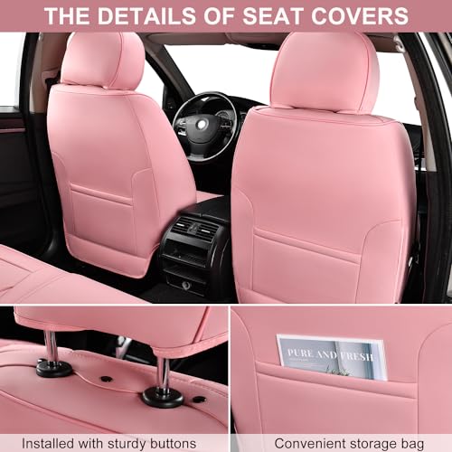 TIEHESYT Car Seat Covers , Breathable Leather Automotive Front and Rear Seat Covers, Car Seat Protectors, Compatible with Most Vehicles, SUV (Cute Pink, Front Pair) - color: Cute Pink, size: Front Pair Headrestless