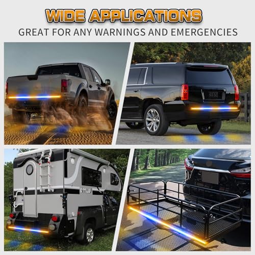 XRIDONSEN 60 inch Amber Blue Truck Tailgate Strobe Lights Strip 360 LED Tail Light Bar Flashing Warning Hazard Safety Rear Emergency Lights for Tow Plow Trucks Construction Vehicles Pickup Trailer - color: Amber/Blue