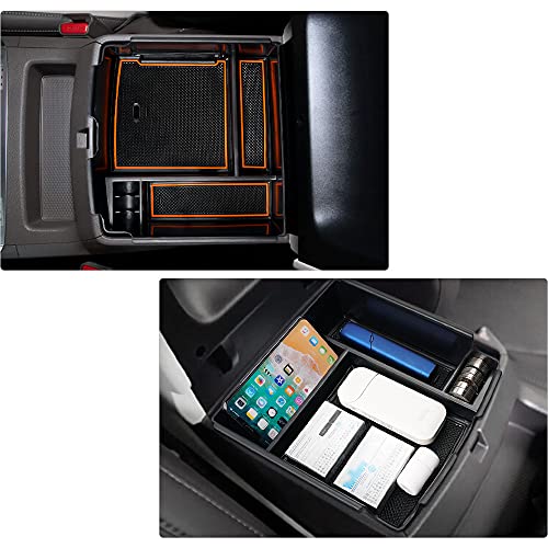 Autorder Center Console Organizer for 2022-2026 Kia Carnival KA4 MPV Accessories Armrest Storage Box Secondary Insert Tray with Orange/Black Silicone Pad - size: 2022-2026 Kia Carnival KA4 MPV