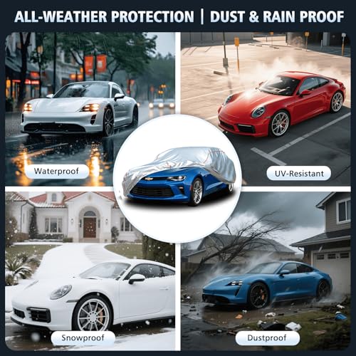 Car Cover Waterproof All Weather for Chevrolet Camaro 2010-2025,All-Around Fastening and 4 Upgrades, 30s Quick-Install for Car Cover - size: 3(for Camaro)