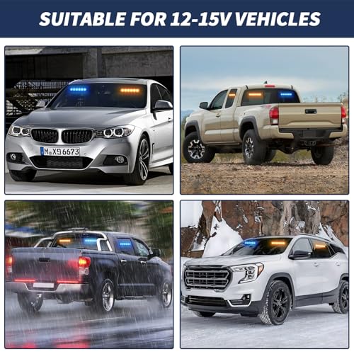 4X 6.1 inch Emergency Strobe Lights 24 LED Hazard Warning Flashing Safety Dash Front/Rear/Side Windshield Deck Split Lights for Construction Vehicles Tow/Plow Trucks (Amber/Blue) - color: Amber/Blue