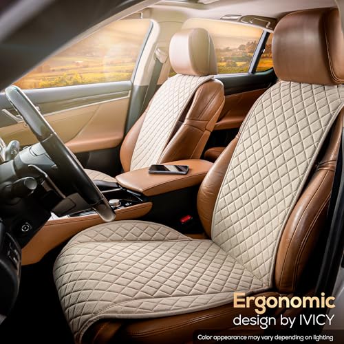IVICY Faux Linen Front Car Seat Cover – Durable, Non-Slip Seat Protector for Cars – 1 Unit, Light Beige - color: BEIGE WS LN