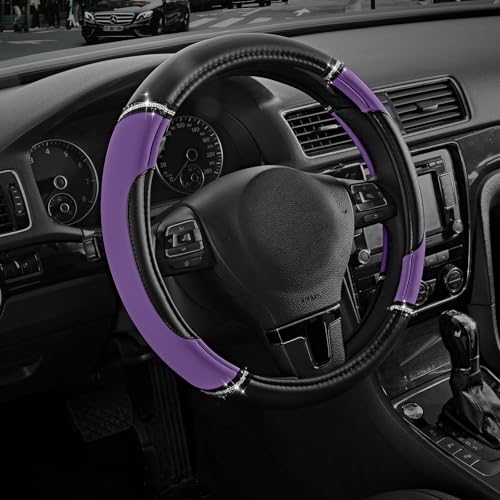 Road Comforts Leather Steering Wheel Cover - Made with PVC Leather - Anti-Slip, Universal Fit 14 1/2 inches to 15 inches - Purple - color: Purple