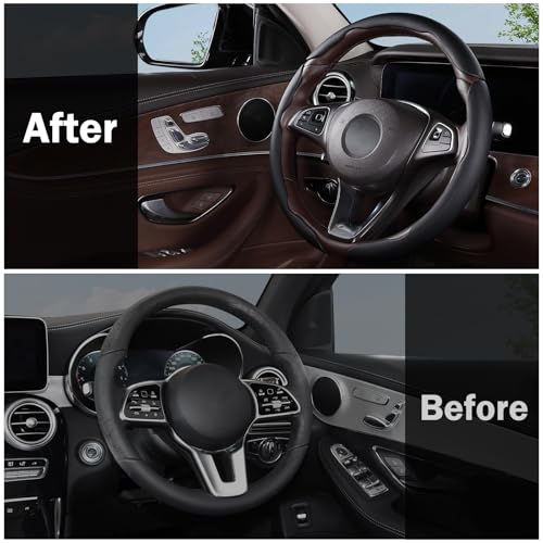 Car Steering Wheel Cover Leather Snap On 3Pcs Set Non-Slip Protector Wrap Steering Wheel Accessories 14.5-15 inch Universal Black - color: Black B