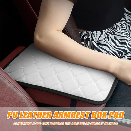 HZEL Car Center Console Cushion Pad, PU Leather Vehicle Armrest Protection Cover, Waterproof Automotive Interior Arm Rest Seat Box Mat Accessories, Universal for SUV, Sedan, Truck (White) - color: White