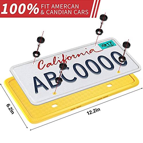 XCLPF Silicone License Plate Frame Covers 2 Pack- Front and Back Car Plate Bracket Holders. Rust-Proof, Rattle-Proof, Weather-Proof (Yellow) - color: Yellow