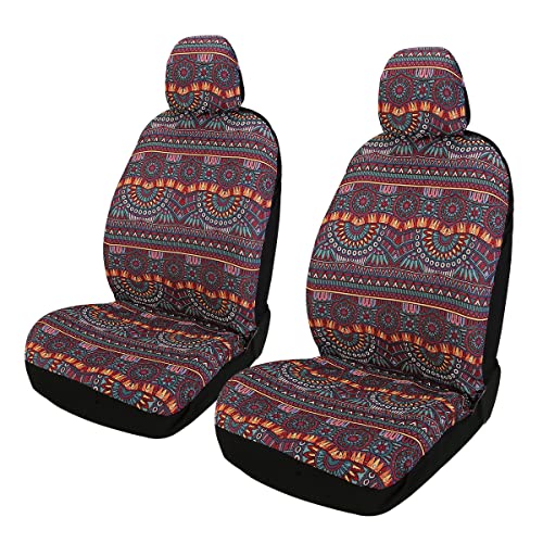 Baja Saddle Blanket Car 4PCS Front, Breathable and Washable Striped Woven Automotive Vehicle Universal Boho Seat Cover for Sedan, SUV, Truck, Airbag Compatible - color: Red Baja, size: Front