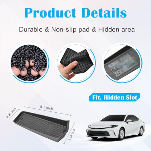 EDBETOS Gear Shift Side Insert Tray Compatible with 2025 2026 Toyota Camry Front Center Console Organizer Tray Interior Accessories, Hidden Card Slot Storage Box with Rubber Mats, Fits XSE XLE SE LE