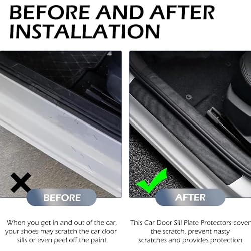 4Pcs Car Door Sill Protector Strips for Nissan Rogue 2021-2026, Carbon Fiber Anti-Scratch Cover Strips Threshold Cover Accessories