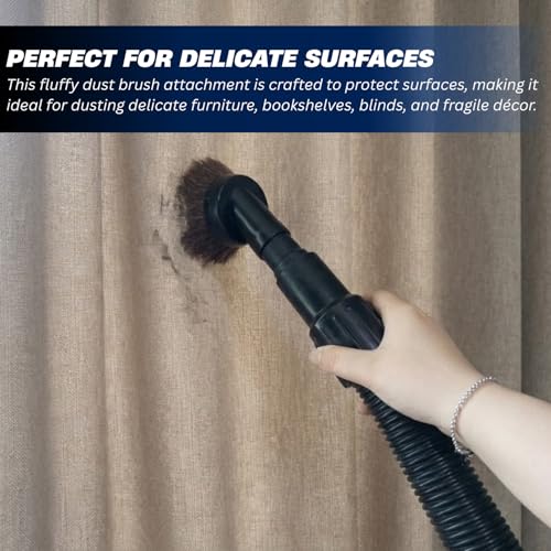 1.25 Inch Premium Soft Horse Hair Vacuum Brush Plus Vacuum Hose Adapter Kit Compatible with Shop Vac Hose 2-1/2'' & 1-1/4'' - Vacuum Attachment for Car Detailing, Furniture & Baseboards