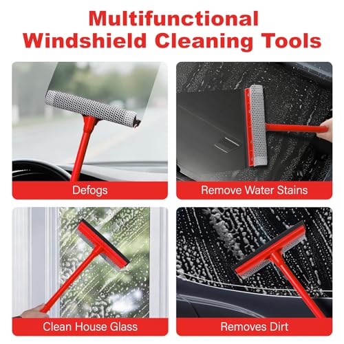 Car Squeegee with 15.9" Handle,Car Windshield Squeegee for Gas Station, Windows, Glass, Bathroom, Garage Cleaning, Rubber Blade Cleaner with Handle, Applicable to All Vehicles