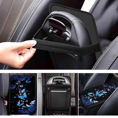 Dreaweet Car Armrest Cover Blue Butterfly Car Accessories Center Console Cover with Pockets,Soft Arm Rest Cover for Car SUV Truck Sedan Van - color: Blue Butterfly