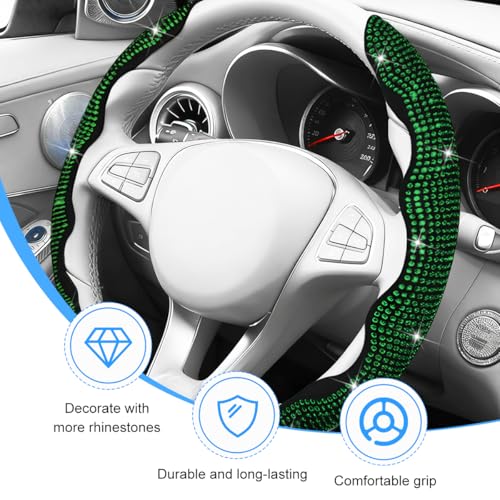 Bling Car Steering Wheel Cover, Rhinestones Non-Slip 15 Inches Vehicle Wheel Cover, Diamond Sparkling Steering Protector for Women Girls, Universal Automotive Accessories (Green) - color: Green