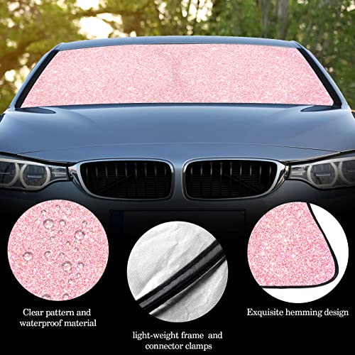 Windshield Sun Shade Foldable Car Front Window Covers for Car Accessories Sun Heat UV Rays Visor Protector Protection for Universal Cars SUV Truck(Pink Sequins) - style: Pink Sequins