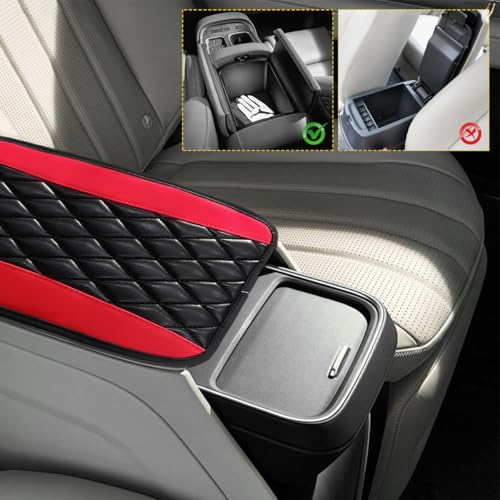 Car Center Console Cushion Pad, 12.6"×7.5" Waterproof Leather Armrest Seat Box Cover Protector, Soft Comfortable Anti-Scratch Arm Rest Console Pad for Most Cars Trucks SUVs (Black & Red) - color: Black & Red