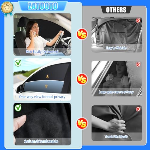 ZATOOTO Suede Car Window Shades 4PCS - Car Window Covers for Ultimate Privacy, UV Protection, and Heat Insulation, Side Window Sun Shade Perfect for Camping, Travel, Baby Safety, and Daily Use - color: Black Suede Flat–Full Set 4PCS