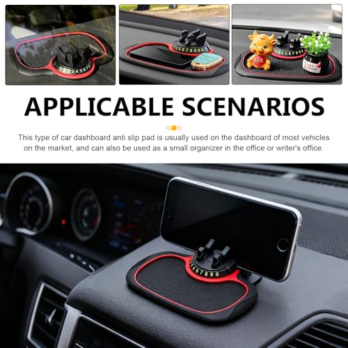 1 PC Multifunctional Car Anti-Slip Mat, PVC Extra Large Pad with Phone Holder, Dashboard Organizer with Temporary Number, Universal for Phones, Keys, Coins, Sunglasses (Black & Red)