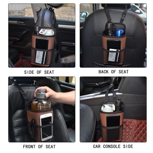 Large Car Cup Holder Expander, Fits Large 24/36/40/46oz Water Bottles, Big Drinks Holder Bag- Universal Auto Vehicle for Cars, SUV & Truck RV's golf-carts (Brown) - color: Brown