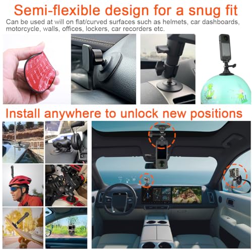 Flex Adhesive Ball Base with B Size 1" Ball Compatible with RAM Mounts Double Socket Arm 1 inch Ball Adhesive Mount Adapter for Motorcycle/Car Phone Holder, Car Dashboards, Flat and Curved