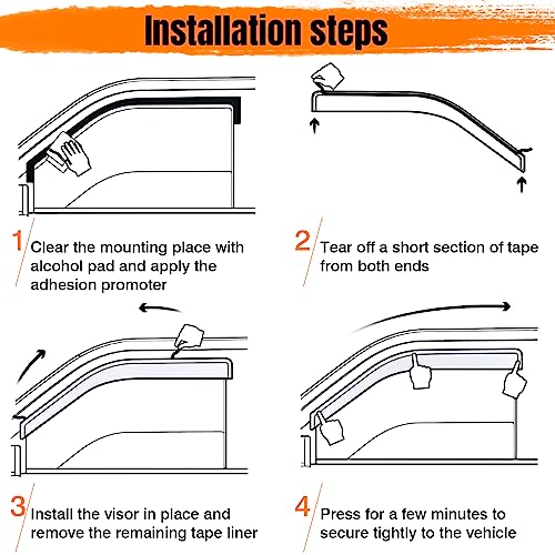 Tape on Window Visor Deflectors, Compatible with 1995-2005 GMC Jimmy Chevrolet Blazer 1996-2001 Oldsmobile Bravada 1998-2001 GMC Envoy, Acrylic Smoke Slim Style Window Rain Guards, Side Vent