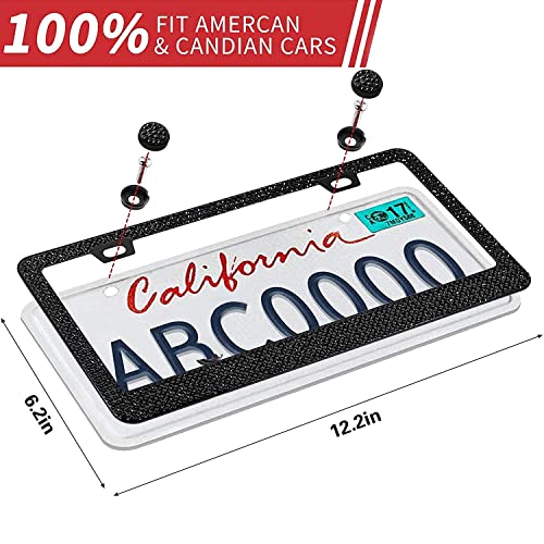 Bling Rhinestone License Plate Frame for Women 2PC, Sparkly Stainless Steel Frames & Over 1200 pcs Finest 14 Facets Black Glass Crystals Premium Diamond+GiftBox(Black) - color: Black-2PK