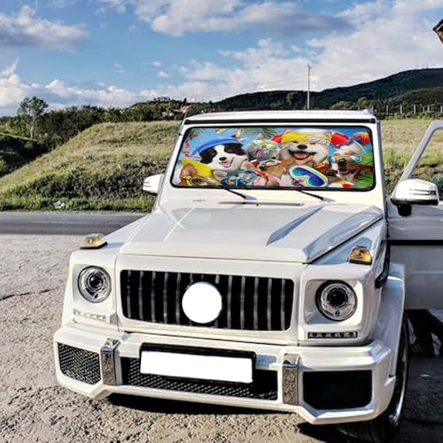 Car Windshield Sun Shade Umbrella Beach Dogs Car Foldable Umbrella Sunshade for Front Window Car Accessories Car Windshield Foldable Umbrella Blocks Uv Rays - color: Beach Dogs