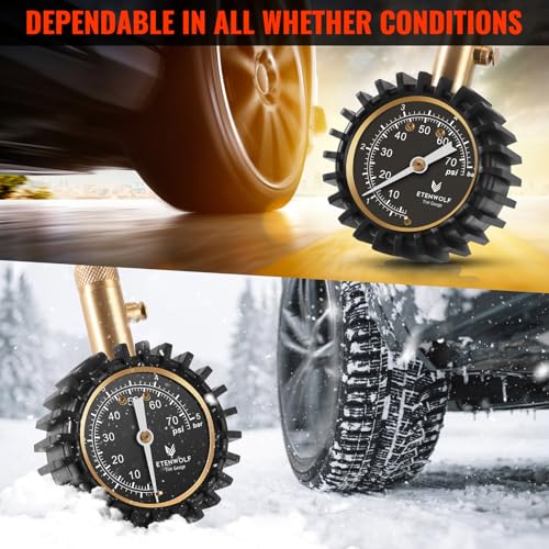 ETENWOLF Tire Pressure Gauge for Cars 0-75 PSI, Air Pressure Gauge with Large Glow Dial, Calibrated to ANSI B40.1 Grade A(Plus-Minus 1%), Tire Gauge for Tire Pressure Car Accessories (Black) - color: Black
