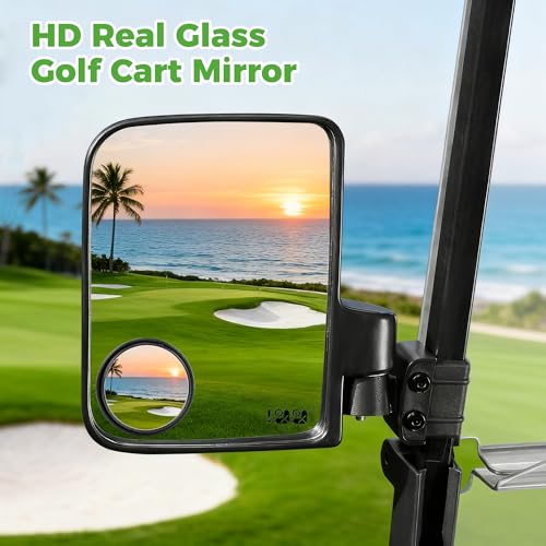 10L0L Golf Cart Mirror Universal for Yamaha, Club Car, EZGO, No Drilling Extra Large Side Rear View with Blind Spot Mirror Folding Adjustable 180 Degree - style: with Blind Spot Mirror