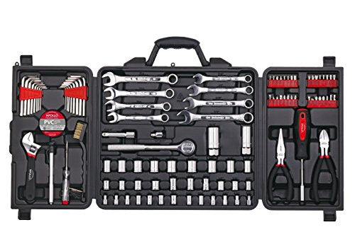 Apollo Tools 101 Piece Mechanic Tool Set for Roadside Emergencies. SAE and Metric for Mechanical Repairs for Boating, RV, Bikes, in Compact Carrying Case - Red - DT0006
