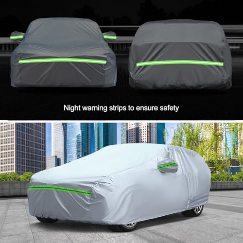 KEYOOG 6-Layer Full Car Cover is All-Weather Waterproof, Universal in All Seasons, Snow Prevention, Rainproof, Acid Rainproof, Sunscreen, Ultraviolet-Proof, Applicable to SUV and MPV (181"-190") - color: Green reflective strip, size: 12/ S-M For SUVs-Leng