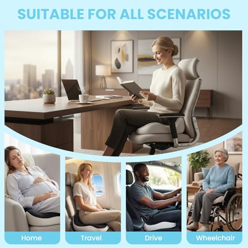 Seat Cushion,Office Chair Memory Cushion, Ergonomic Design, Relieve Sciatica and Long-Term Sitting Pain, Suitable for desks, car Seats, Games, wheelchairs - color: Black