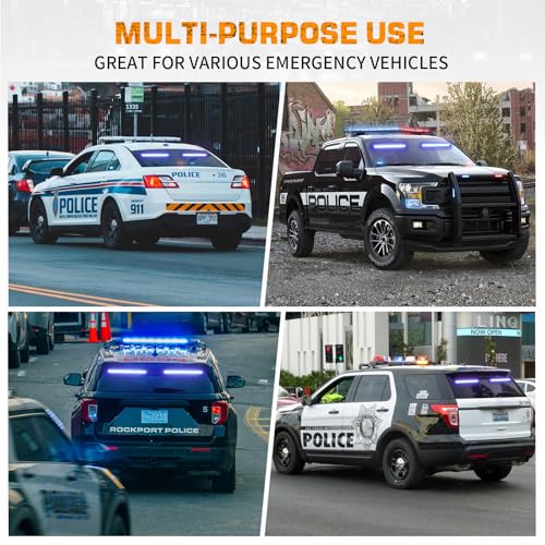XRIDONSEN 2 in 1 Blue Emergency Lights Traffic Advisor Light Bar 144 LED Warning Safety Strobe Interior Front Windshield Dash Rear Window Light for Police Firefighter Vehicles Trucks Car, 2x17.7 inch - color: Blue