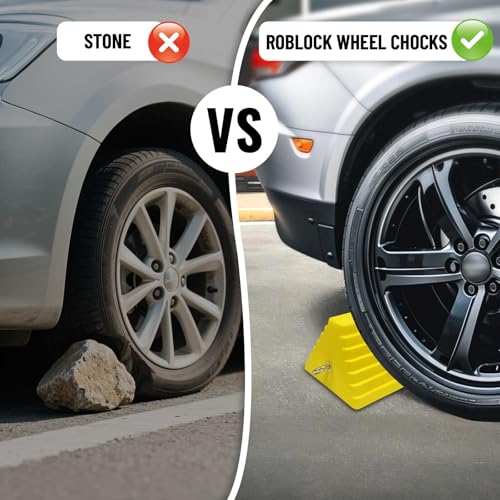 ROBLOCK 4 Packs Wheel Chocks Heavy Duty Yellow with Eyebolt for Travel Trailer Camper, Truck, Car and ATV(Yellow) - color: Yellow(4 Packs)