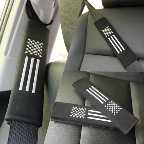 KAELTHAS 2 PCS Car Seat Belt Cover Pad Cushions Comfortable Driving Interior Accessories for Car SUV Truck Tractor Golf Cart UTV (Napa Leather with USA Flag) - style: Napa Leather with USA Flag