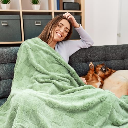 urnexttour Travel Pillow and Blanket Set Neck Pillows Soft Blankets with Sleep Mask Travel Essentials for Airplane Car Memory Foam Sage Green - color: B-sage Green