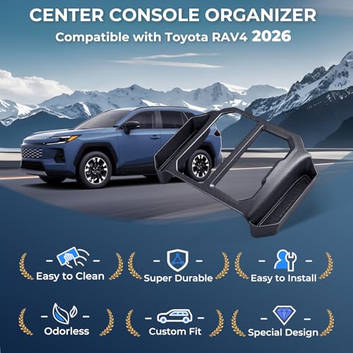 Center Console Organizer Tray Storage Box for Toyota RAV4 2026, Interior Accessories for 2026 RAV 4, Black - style: Fits for Toyota RAV4, E