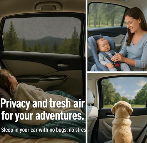 SM/RL Car Window Shades for Baby & Camping, 2-Pack. Blocks 97% UV Real-World Tested, Breathable Full-Coverage Mesh Bug Screens, Mom's Choice Award | Qualizzi® - size: SM/RL