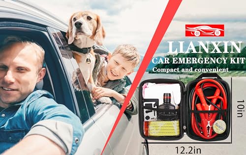 LIANXIN Car Roadside Emergency Kit, with Jumper Cables Automotive Kit,Car Safety Roadside Assistance Kit Headlamp,Tow Straps, Multi-Function Blades, Rainwear, Gloves.Blue - color: Blue