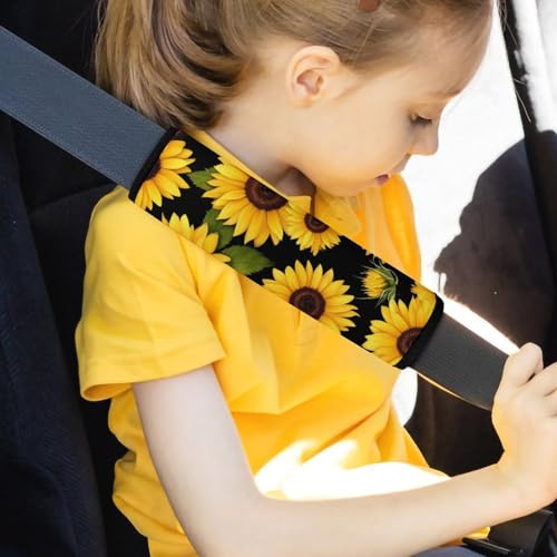 Men's Car Belt Covers 2PCS Fashion Cushion Pad Car Shoulder Strap Harness Pad Floral Black Yellow Flowers Sunflower - color: Color856